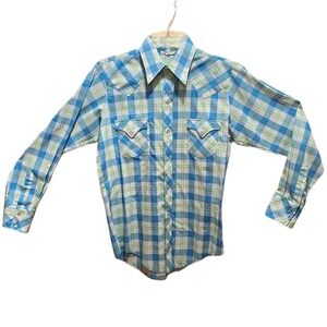 Vintage Dan river men's western cut pearl snap button down shirt size 16